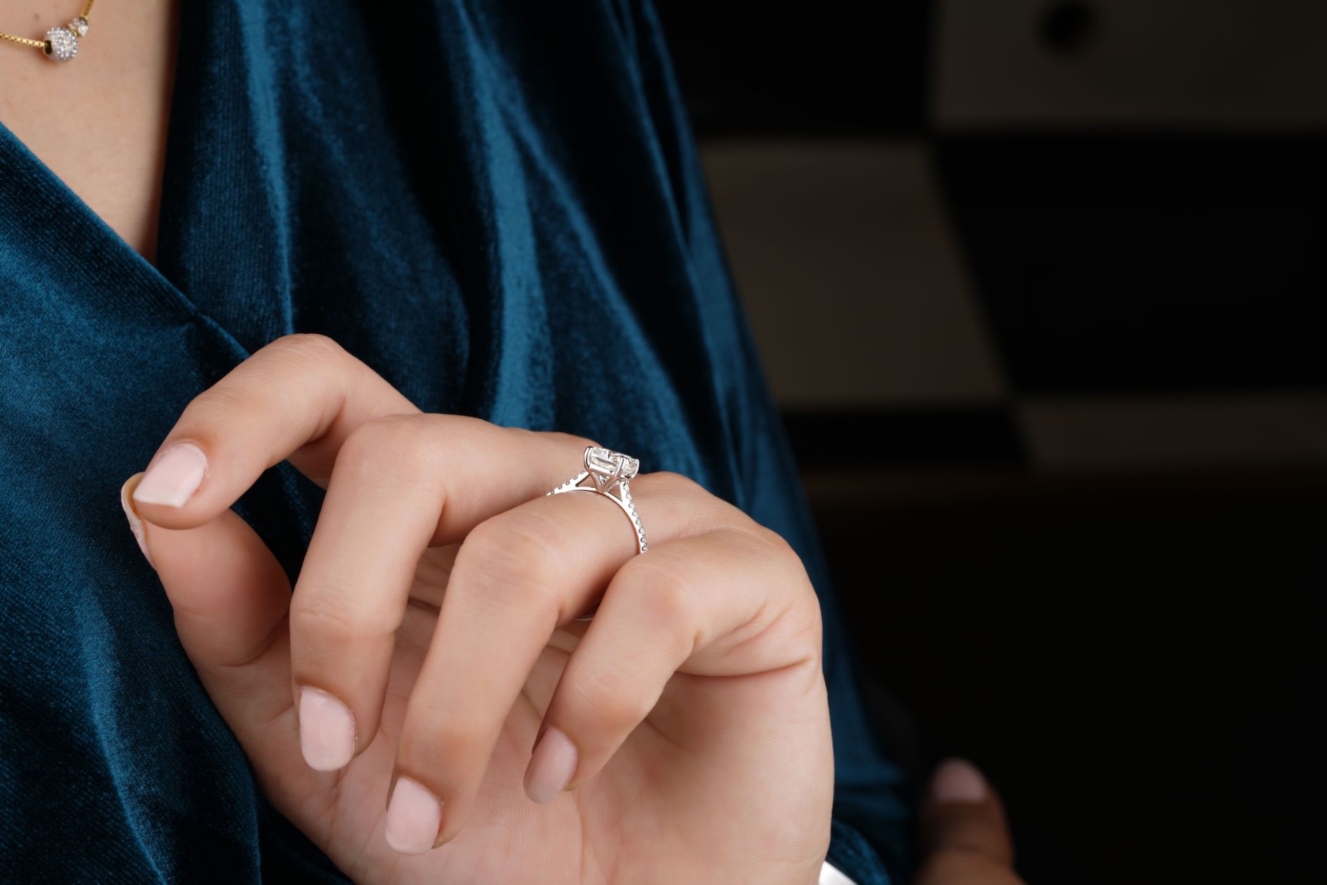 diamond engagement ring solitaire oval cut close up hand