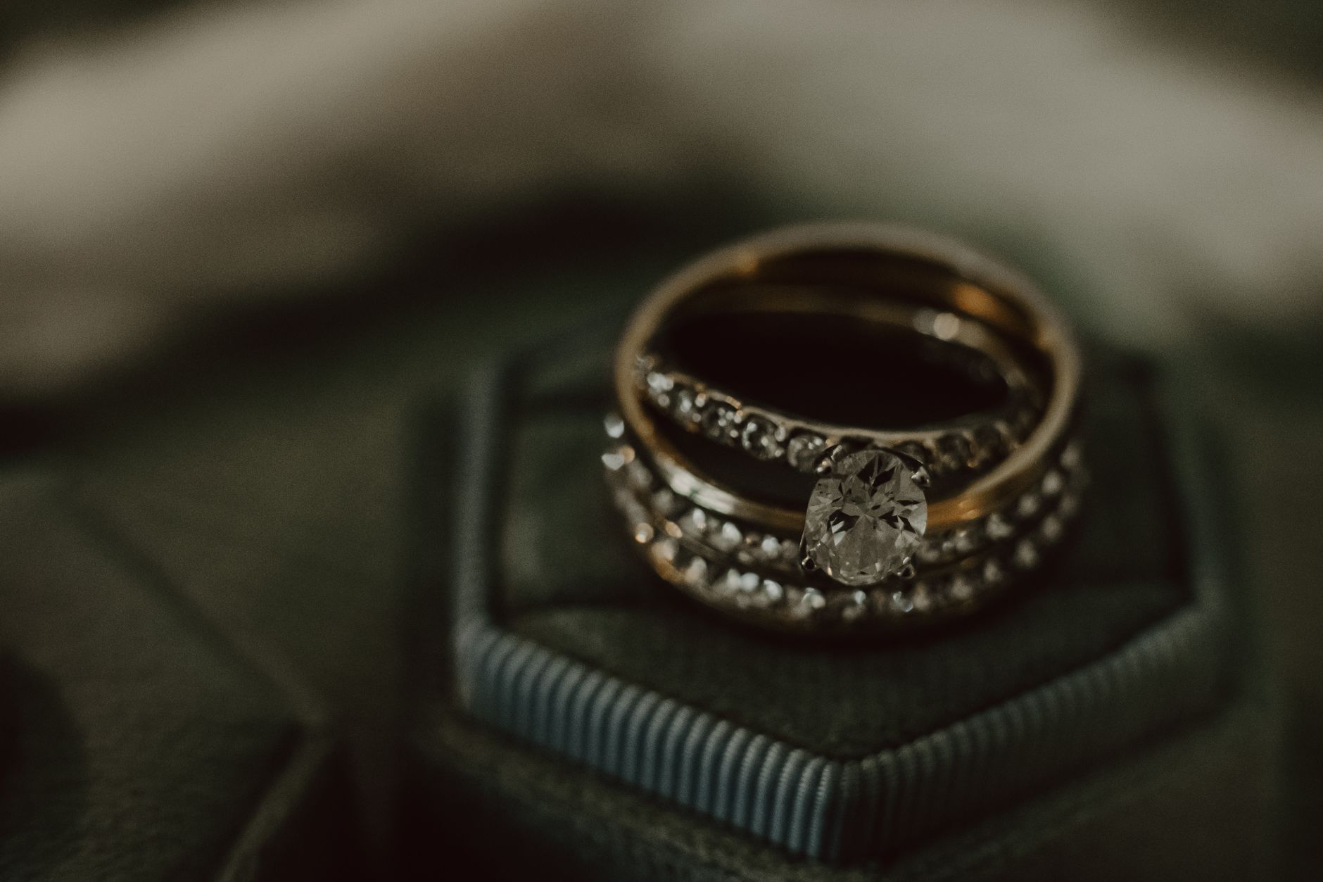 engagement ring with diamond on velvet box