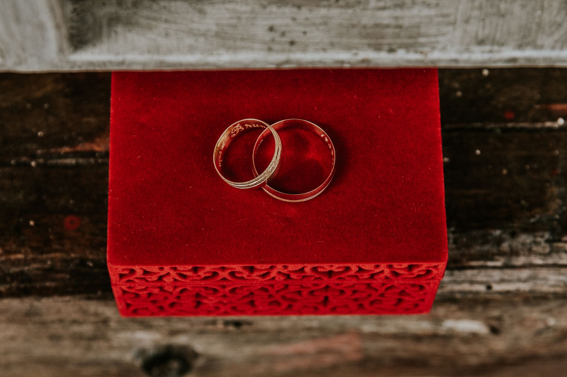 elegant wedding bands gold rings on velvet