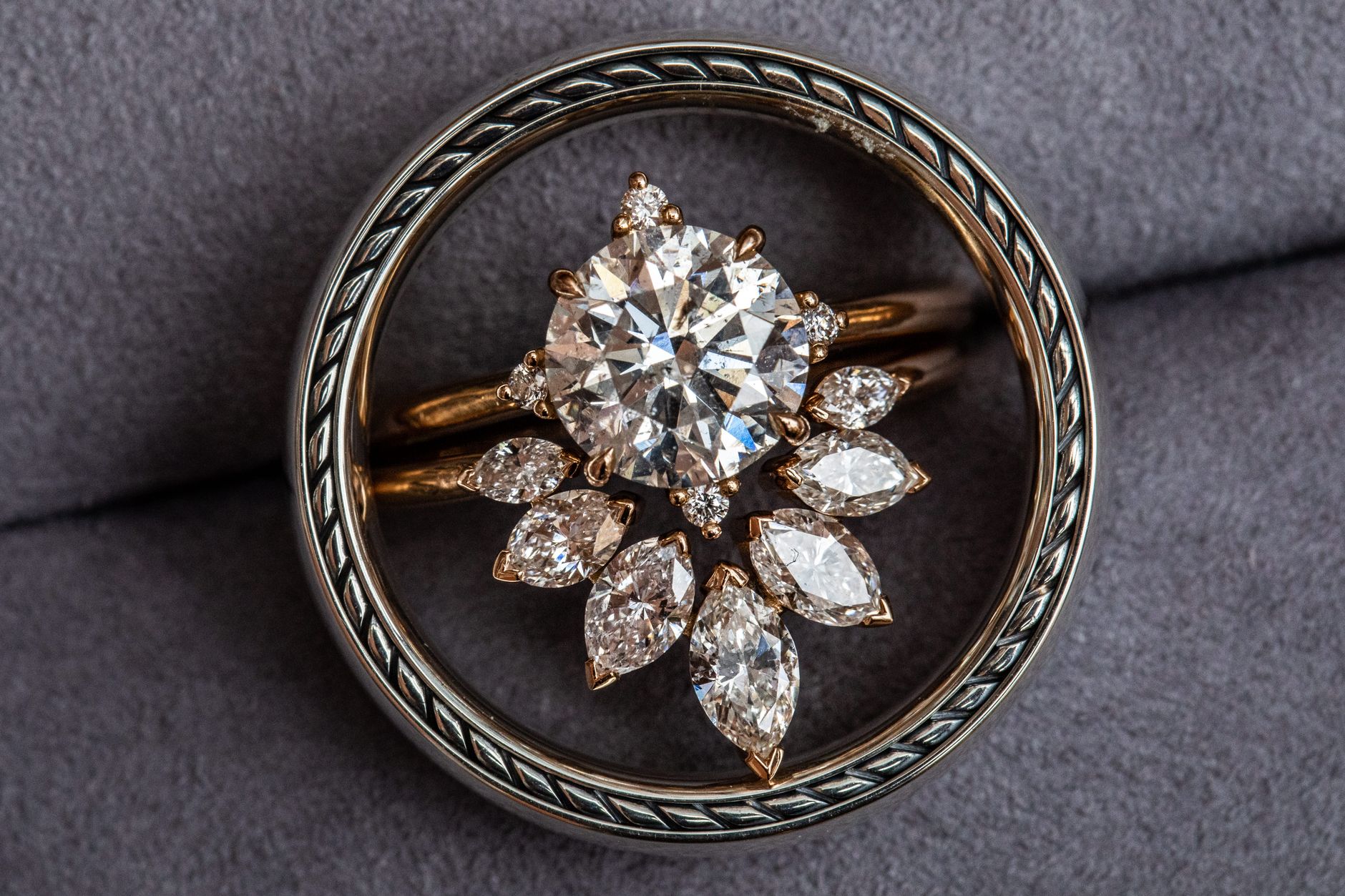 round brilliant cut diamond engagement ring close up