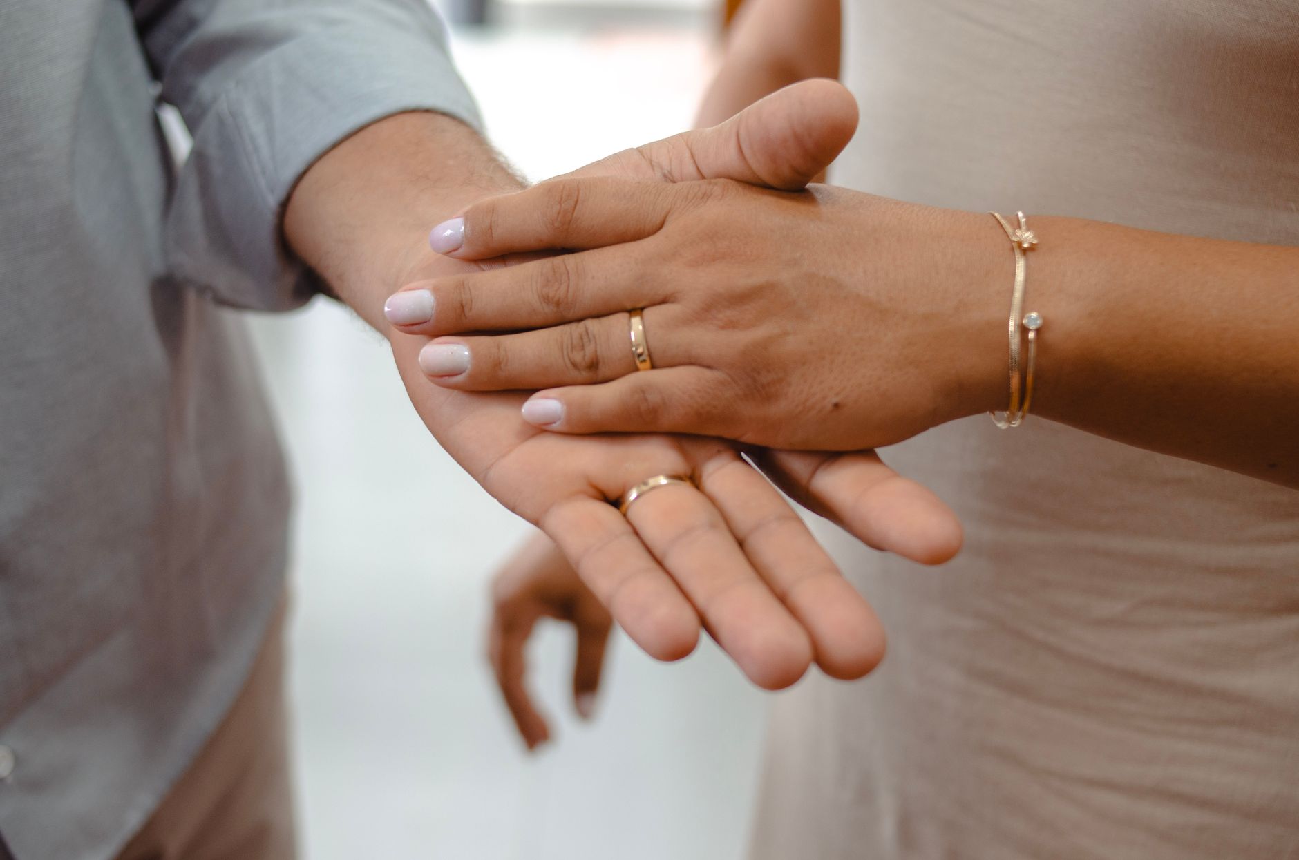wedding rings couple hands close up