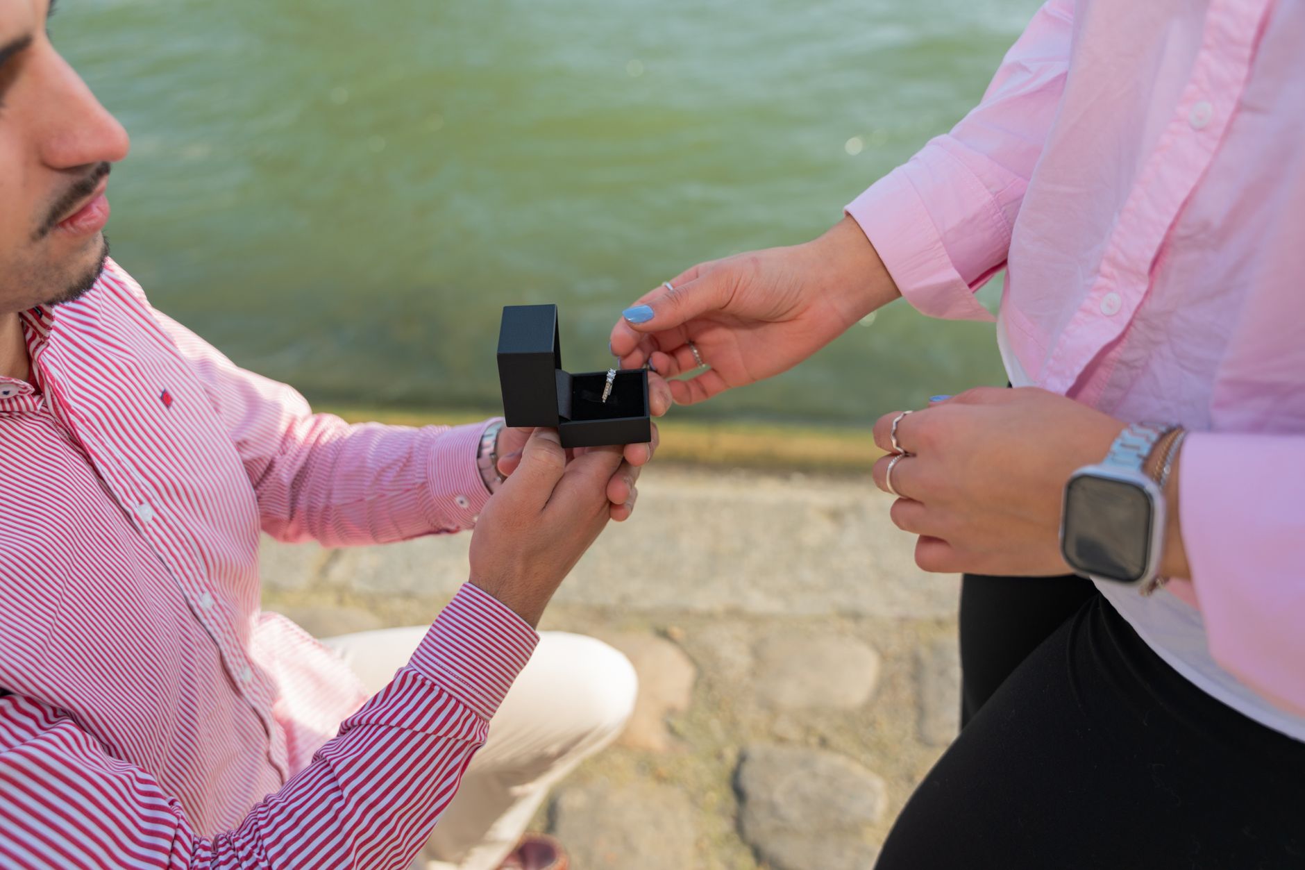 proposal moment engagement ring box romantic