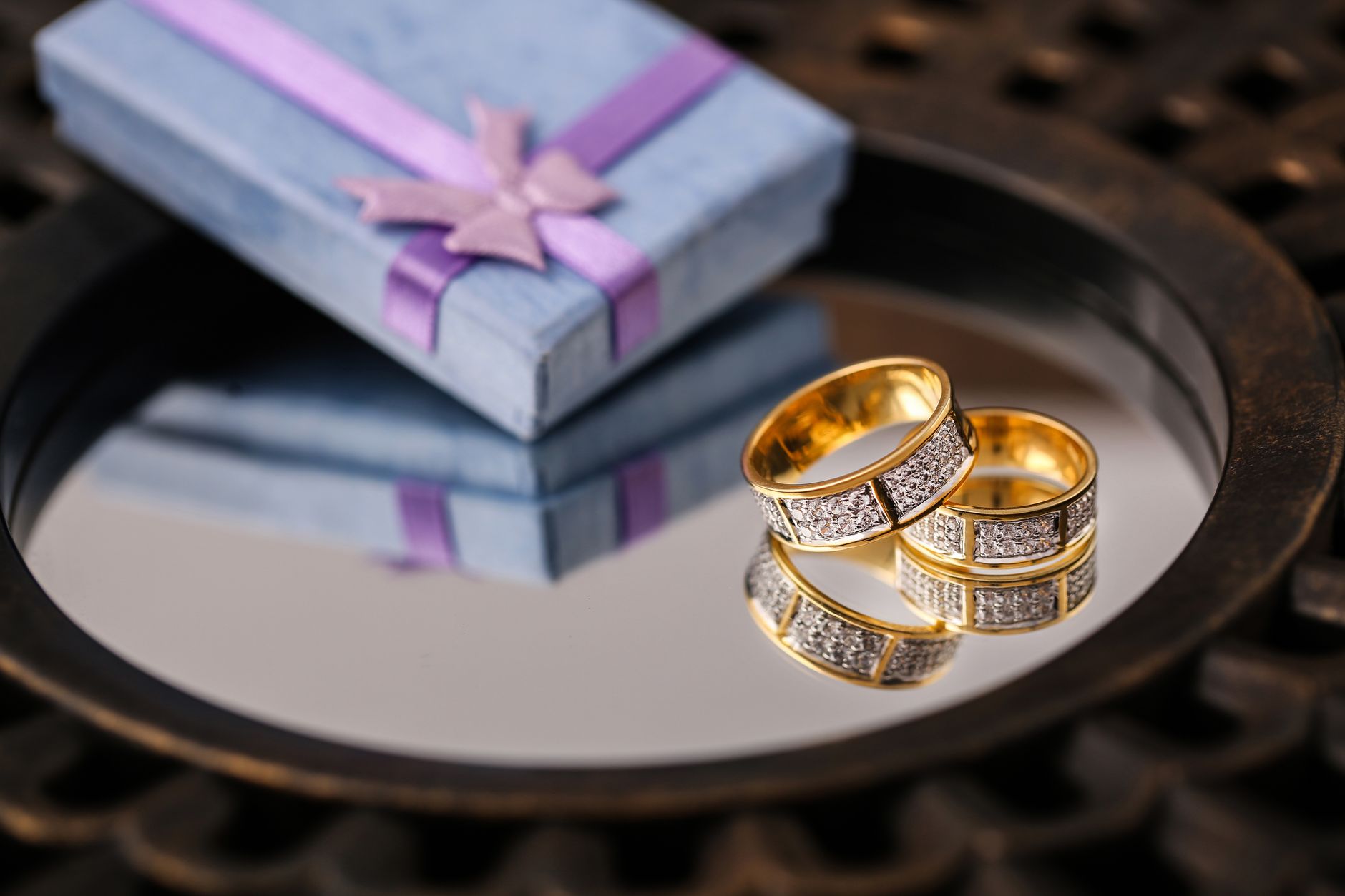 elegant gold rings and jewelry box